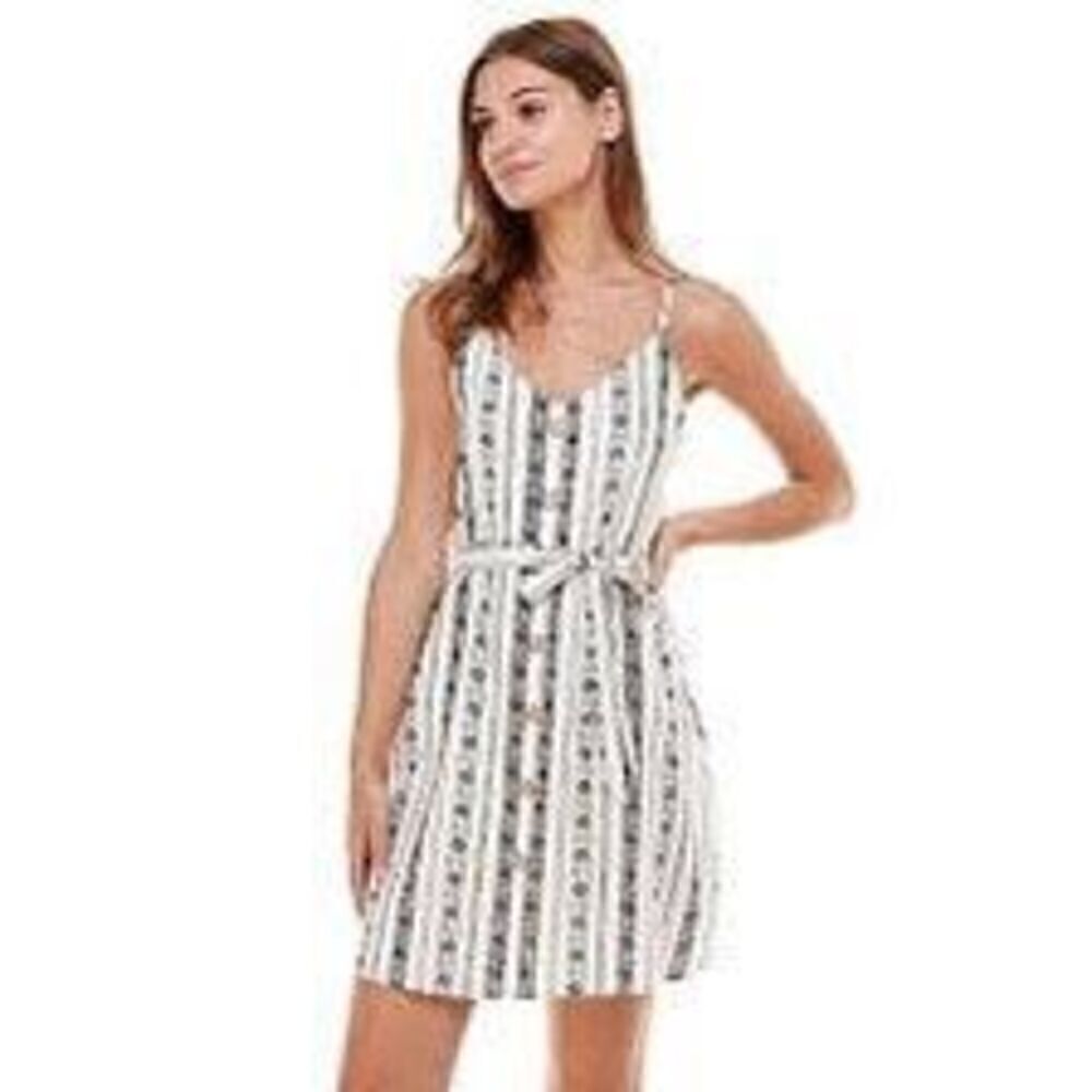 Juniors' Lily Rose Sleeveless Belted Button Front Dress SZ S